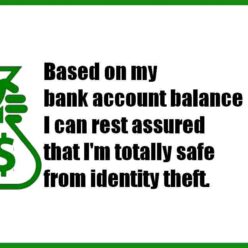 Based on my bank account balance, I can rest assured that I'm safe from any identity theft.
